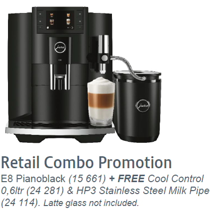 E8 Pianoblack (15 661) + FREE Cool Control
0,6ltr (24 281) & HP3 Stainless Steel Milk Pipe